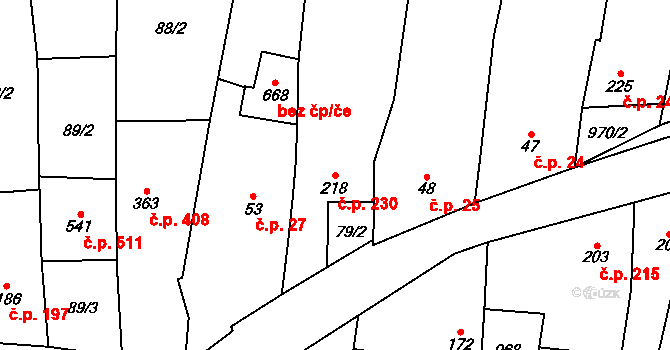 Bílovice 230 na parcele st. 218 v KÚ Bílovice u Uherského Hradiště, Katastrální mapa