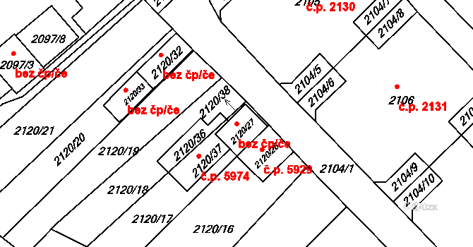 Chomutov 50011961 na parcele st. 2120/27 v KÚ Chomutov II, Katastrální mapa