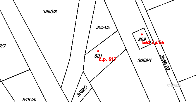 Horní Jiřetín 517 na parcele st. 581 v KÚ Horní Jiřetín, Katastrální mapa