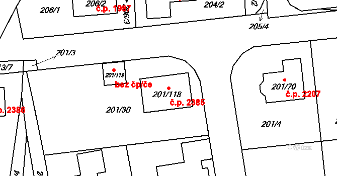 České Budějovice 2 2385, České Budějovice na parcele st. 201/118 v KÚ České Vrbné, Katastrální mapa