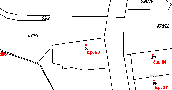Čankovice 83 na parcele st. 85 v KÚ Čankovice, Katastrální mapa