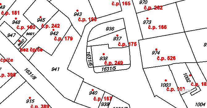 Drnovice 249 na parcele st. 938 v KÚ Drnovice u Vyškova, Katastrální mapa