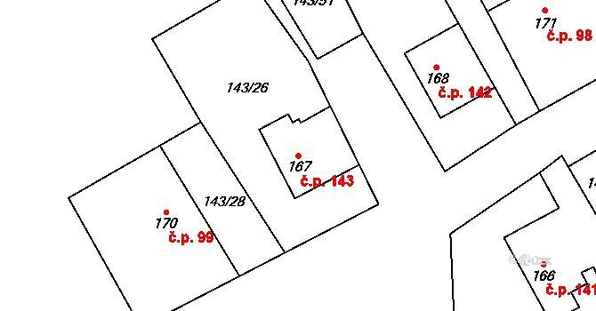 Chlum 143, Hlinsko na parcele st. 167 v KÚ Chlum u Hlinska, Katastrální mapa
