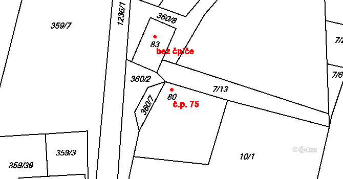 Lety 75 na parcele st. 80 v KÚ Lety, Katastrální mapa