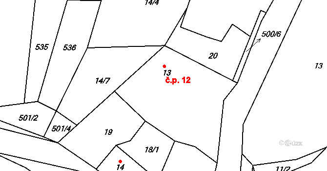 Slavkovice 12, Mišovice na parcele st. 13 v KÚ Pohoří u Mirovic, Katastrální mapa