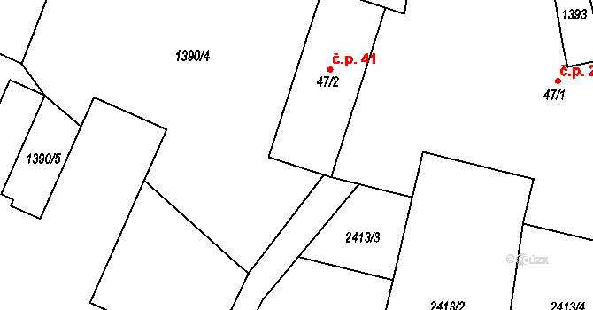 Dmýštice 41, Milevsko na parcele st. 47/2 v KÚ Dmýštice, Katastrální mapa