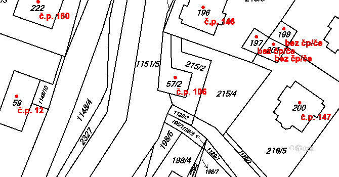 Uhelná 106 na parcele st. 57/2 v KÚ Uhelná, Katastrální mapa