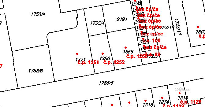 Slaný 1252 na parcele st. 1356 v KÚ Slaný, Katastrální mapa