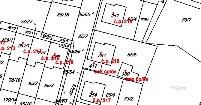 Minice 218, Kralupy nad Vltavou na parcele st. 267 v KÚ Minice u Kralup nad Vltavou, Katastrální mapa