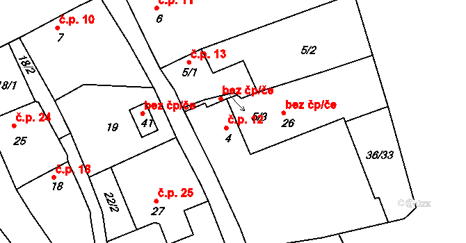 Kopeč 12, Úžice na parcele st. 4 v KÚ Kopeč, Katastrální mapa