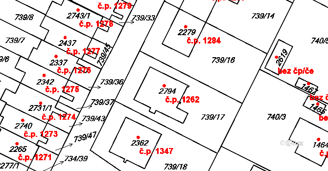 Neratovice 1262 na parcele st. 2794 v KÚ Neratovice, Katastrální mapa