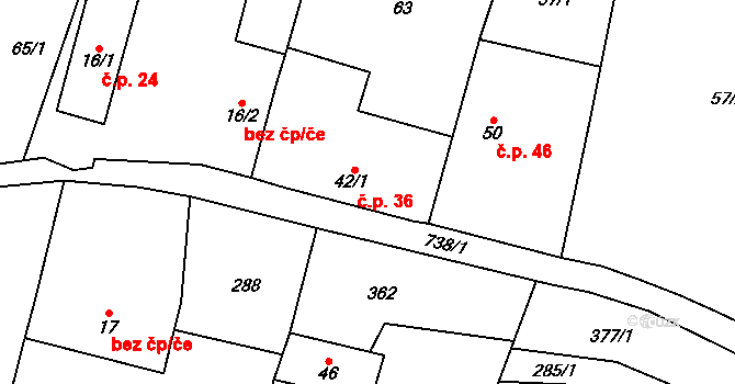 Jeníčkova Lhota 36, Chotoviny na parcele st. 42/1 v KÚ Jeníčkova Lhota, Katastrální mapa