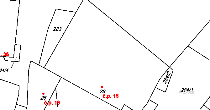 Lžín 15, Dírná na parcele st. 26 v KÚ Lžín, Katastrální mapa