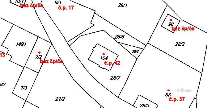 Řevnov 42, Chotoviny na parcele st. 104 v KÚ Řevnov, Katastrální mapa