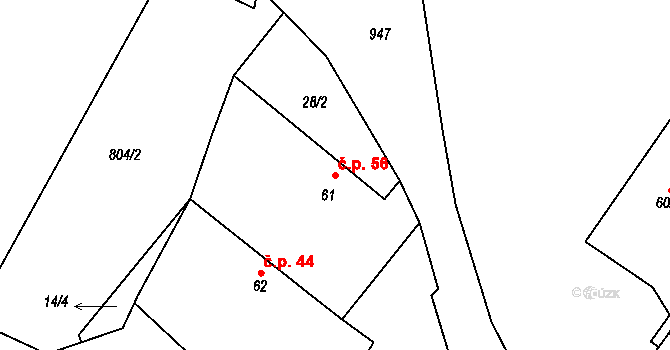 Zdebořice 56, Plánice na parcele st. 61 v KÚ Zdebořice, Katastrální mapa