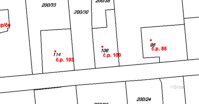 Žichovice 100 na parcele st. 106 v KÚ Žichovice, Katastrální mapa