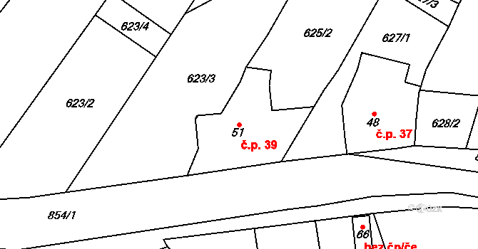 Bítov 39, Přehýšov na parcele st. 51 v KÚ Bítov u Přehýšova, Katastrální mapa
