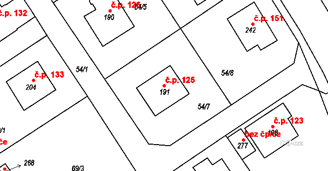Svojkovice 125 na parcele st. 191 v KÚ Svojkovice, Katastrální mapa