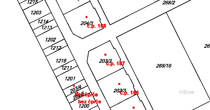 Velká Ves 187, Broumov na parcele st. 203/3 v KÚ Velká Ves u Broumova, Katastrální mapa