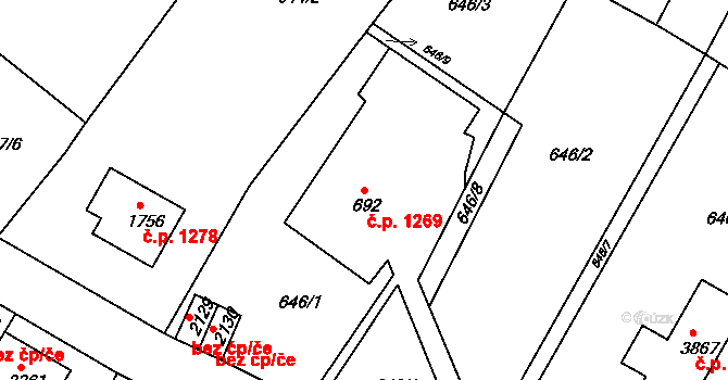 Náchod 1269 na parcele st. 692 v KÚ Náchod, Katastrální mapa