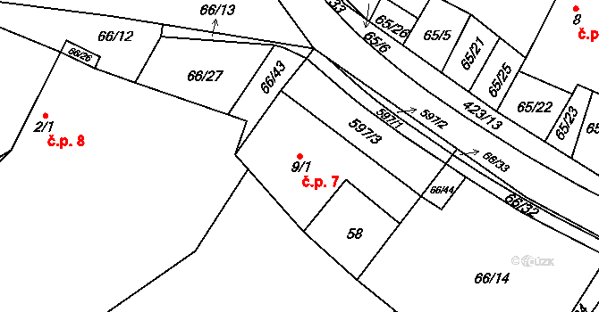 Trusnov 7 na parcele st. 9/1 v KÚ Trusnov, Katastrální mapa