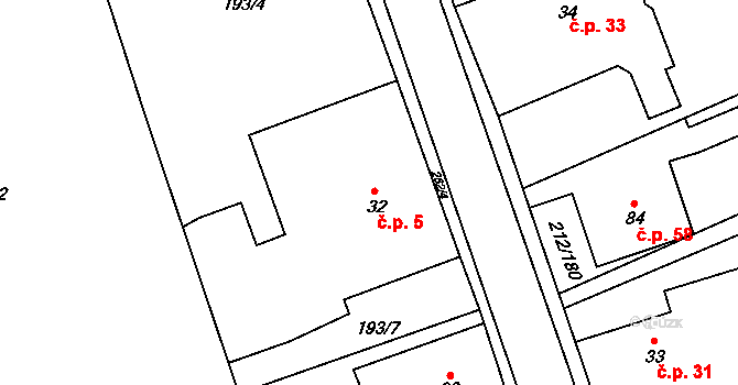 Žáravice 5 na parcele st. 32 v KÚ Žáravice, Katastrální mapa