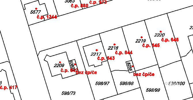 Bílé Předměstí 643, Pardubice na parcele st. 2217 v KÚ Pardubice, Katastrální mapa