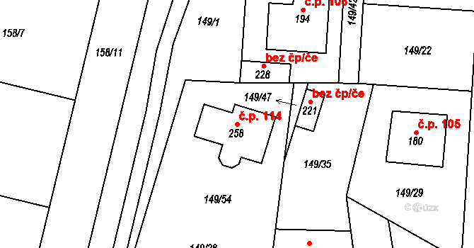 Kyškovice 114 na parcele st. 258 v KÚ Kyškovice, Katastrální mapa