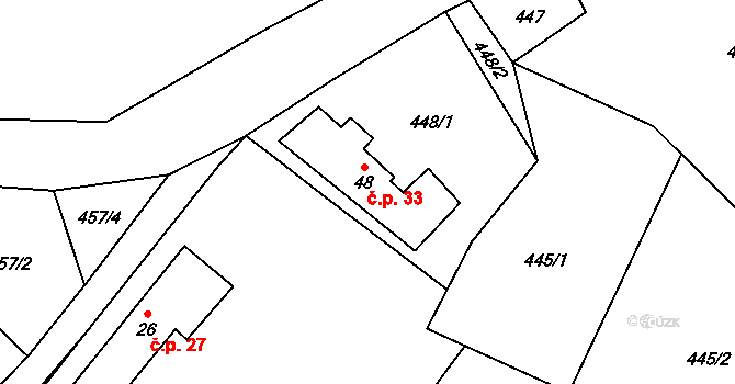 Hrabice 33, Vimperk na parcele st. 48 v KÚ Hrabice, Katastrální mapa