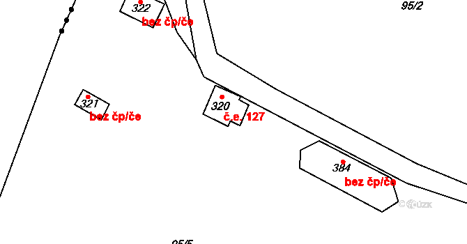 Roztoky 127 na parcele st. 320 v KÚ Roztoky u Křivoklátu, Katastrální mapa