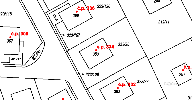Čakovičky 334 na parcele st. 353 v KÚ Čakovičky, Katastrální mapa