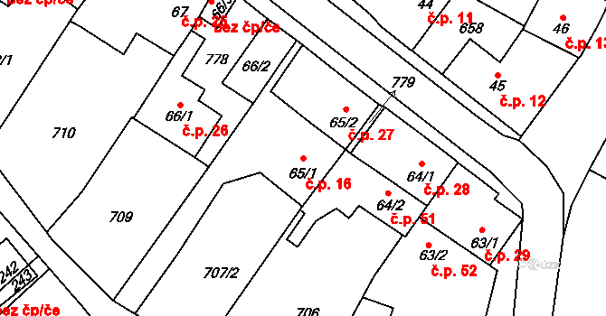 Vilémov 16, Humpolec na parcele st. 65/1 v KÚ Vilémov u Humpolce, Katastrální mapa
