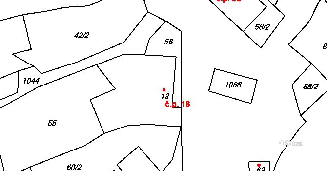 Ježov 18 na parcele st. 13 v KÚ Ježov nad Želivkou, Katastrální mapa
