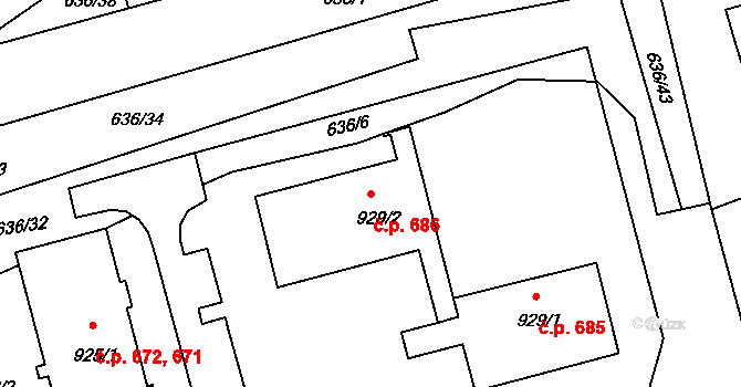 Žirovnice 686 na parcele st. 929/2 v KÚ Žirovnice, Katastrální mapa