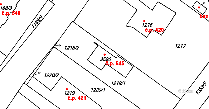 Kamenice nad Lipou 545 na parcele st. 3520 v KÚ Kamenice nad Lipou, Katastrální mapa