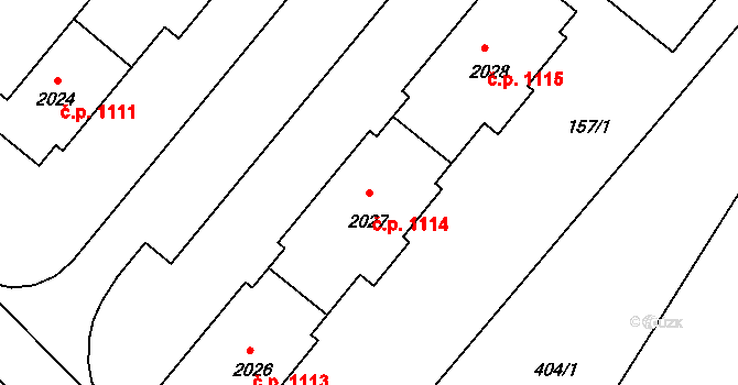Blatná 1114 na parcele st. 2027 v KÚ Blatná, Katastrální mapa