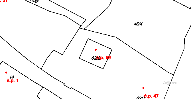 Jarov 59 na parcele st. 62/2 v KÚ Jarov, Katastrální mapa