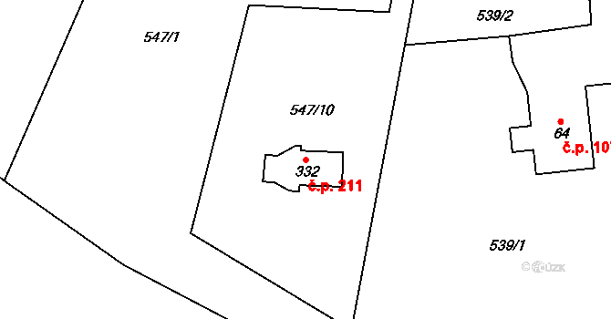 Bratrušov 211 na parcele st. 332 v KÚ Bratrušov, Katastrální mapa