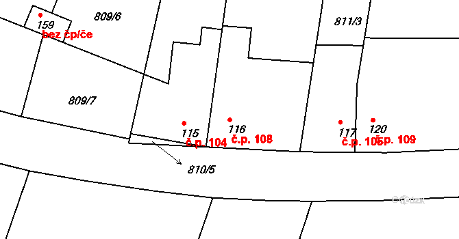 Radonice nad Ohří 108, Peruc na parcele st. 116 v KÚ Radonice nad Ohří, Katastrální mapa