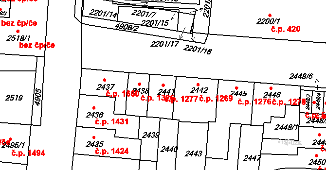 Louny 1277 na parcele st. 2441 v KÚ Louny, Katastrální mapa