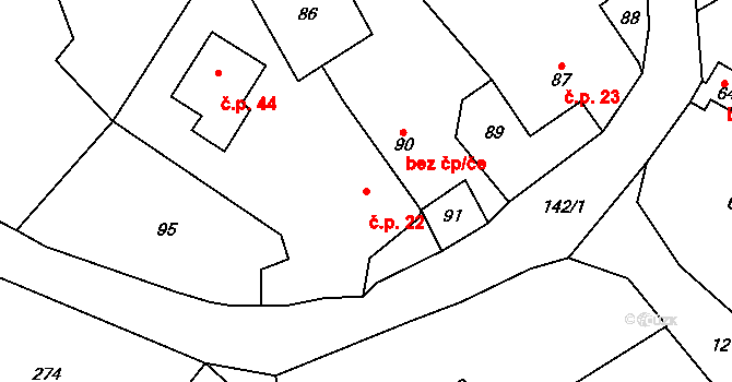 Březí 22, Malečov na parcele st. 92 v KÚ Březí u Malečova, Katastrální mapa