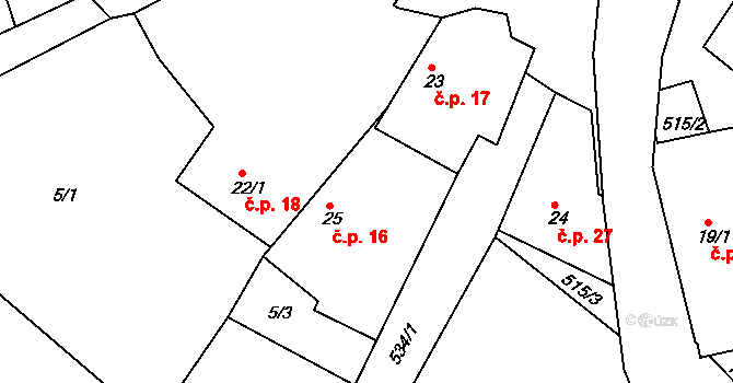 Koječín 16, Herálec na parcele st. 25 v KÚ Koječín, Katastrální mapa
