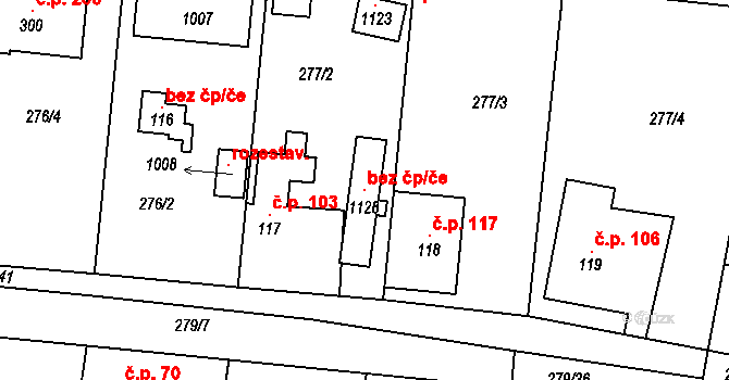 Zvole 96735961 na parcele st. 1128 v KÚ Zvole u Prahy, Katastrální mapa