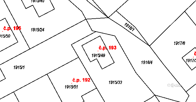 Plzeňské Předměstí 193, Horšovský Týn na parcele st. 1915/49 v KÚ Horšovský Týn, Katastrální mapa