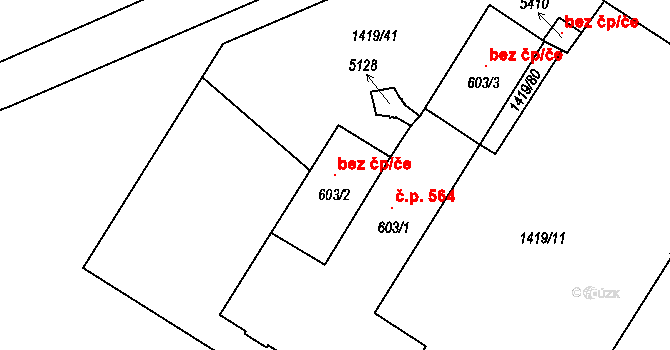 Milovice 98581961 na parcele st. 603/2 v KÚ Benátecká Vrutice, Katastrální mapa