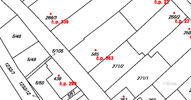 Popice 363 na parcele st. 585 v KÚ Popice, Katastrální mapa