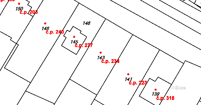 Rychlov 234, Bystřice pod Hostýnem na parcele st. 143 v KÚ Rychlov u Bystřice pod Hostýnem, Katastrální mapa