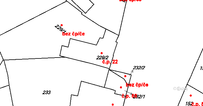 Hradisko 22, Kroměříž na parcele st. 229/2 v KÚ Hradisko, Katastrální mapa