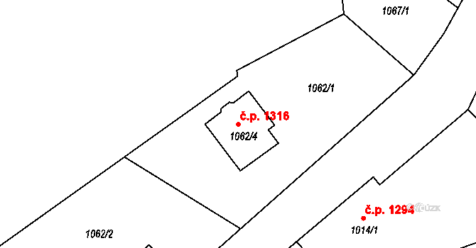 Vejprty 1316 na parcele st. 1062/4 v KÚ Vejprty, Katastrální mapa