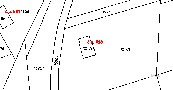 Záblatí 523, Bohumín na parcele st. 1214/2 v KÚ Záblatí u Bohumína, Katastrální mapa